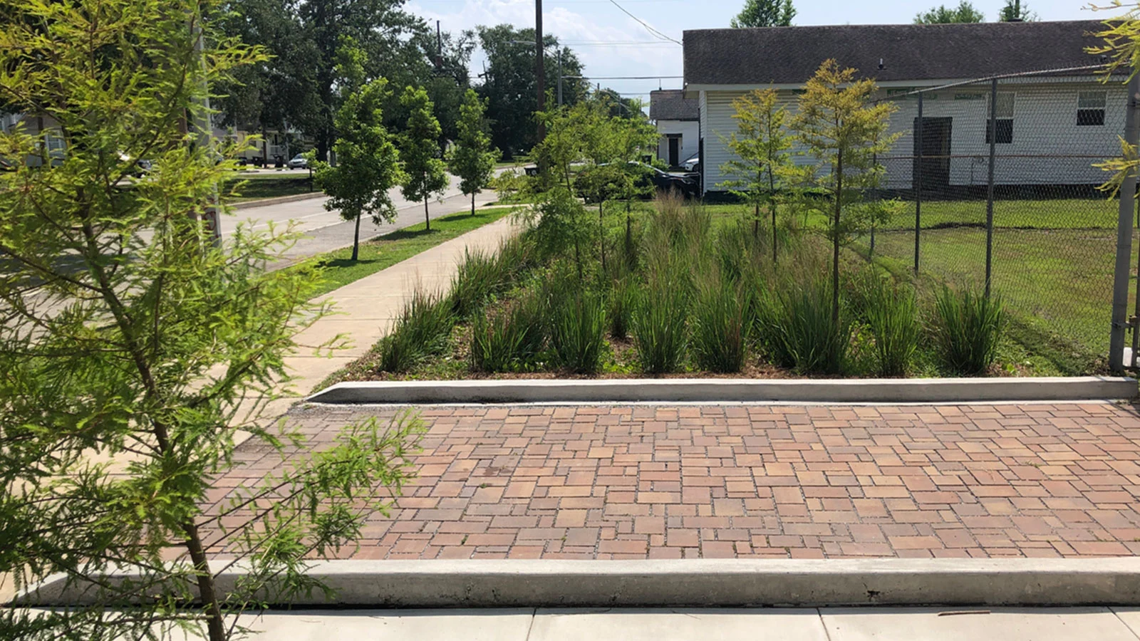 Umbrella-installed rain garden next to Stronger Hope Baptist Church in the Hoffman Triangle built to reduce localized flooding.